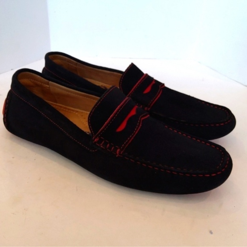 1901 Mens driving loafers - black / red - size 11.5